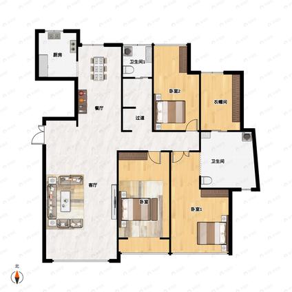 北京南北3室2厅皇庭丹郡3室2厅 | 156㎡ | 南 北 | 皇庭丹郡低楼层/共32层