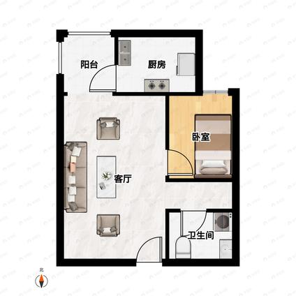 北京彩虹城(四区)1室1厅52.67平中楼层/共22层