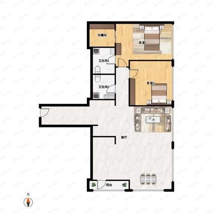 北京建外SOHO(东区)2室2厅161.99平中楼层/共15层
