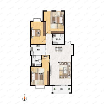 北京当代城市家园3室2厅135.41平高楼层/共5层
