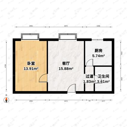 北京当代城市家园1室1厅54.58平中楼层/共12层