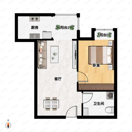 北京彩虹城(四区)1室1厅56.82平中楼层/共22层